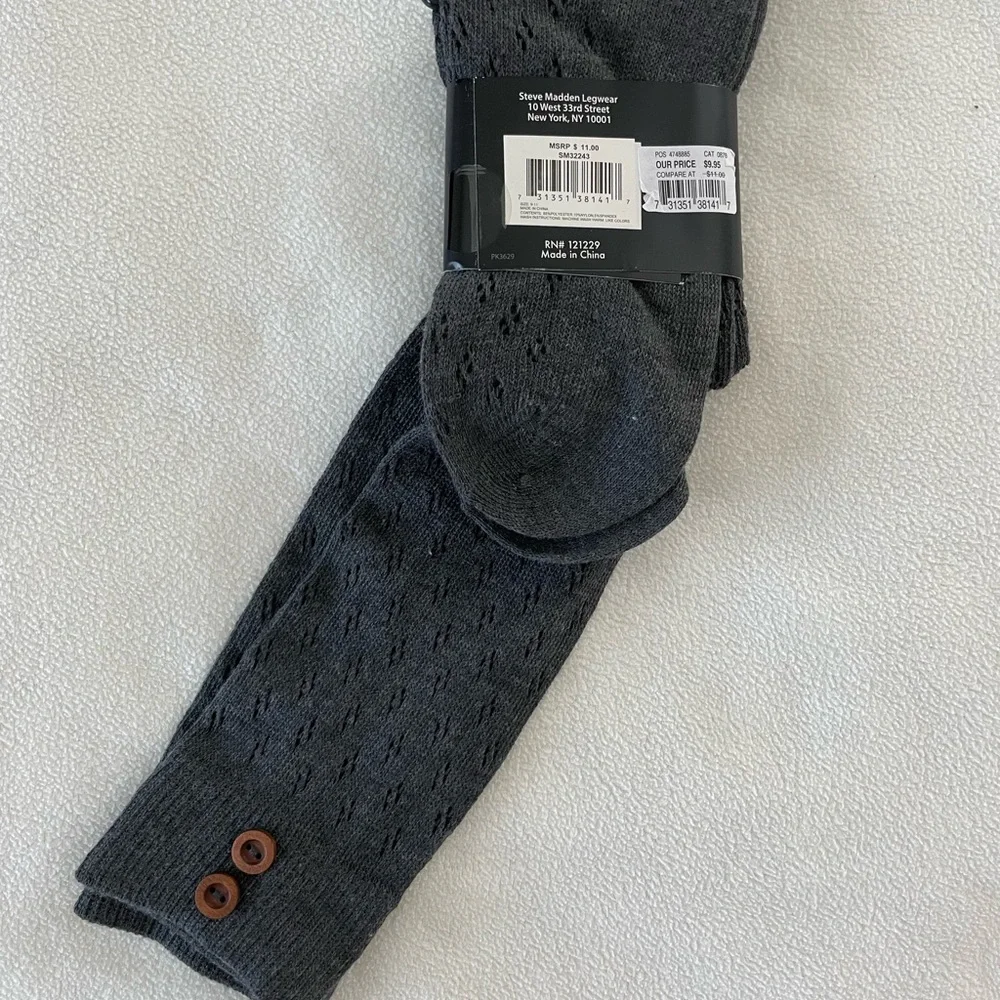 Steve Madden Gray Crew Socks Over the Knee with Button Accents
